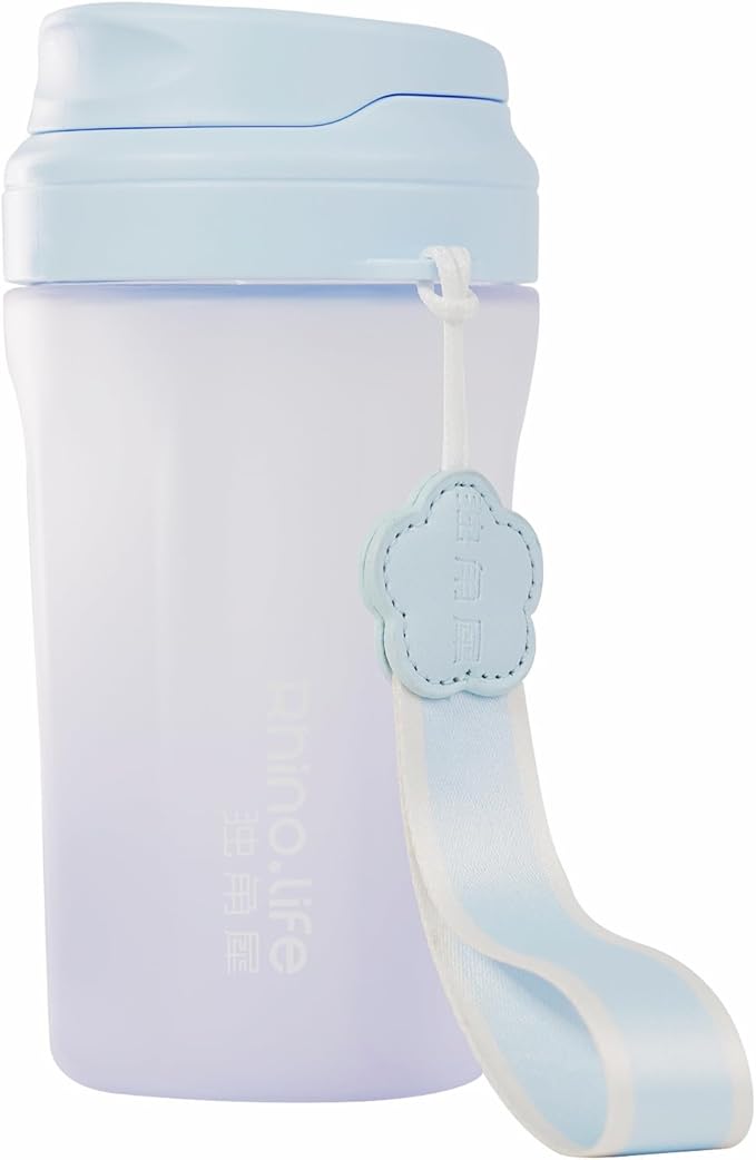 RhinoLife Premium Quality Motivational Blue Small Tiny Water Bottle with Straw Lid, BPA Free Tritan Plastic 18OZ (Moonlight Blue)