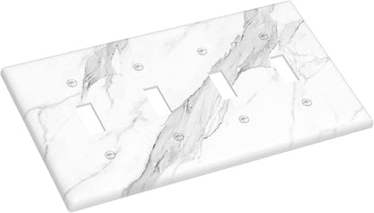 Marble Grey Wall Plate Decorative Light Switch Cover 4-Gang Quad Toggle Faceplate for Bathroom Farmhouse Kitchen Bedroom White