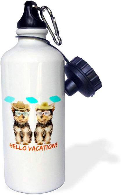 3dRose Yorkist Hello vacation tea cup yorkies-Sports Water Bottle, 21oz , Multicolored