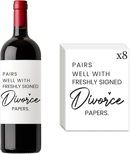 8 Pcs Divorce Wine Labels, Divorce Breakup Gifts for Women Men Her, Divorce Party Decorations for Women, Pairs Well with Freshly Signed Divorce Papers Wine Bottle Stickers Labels