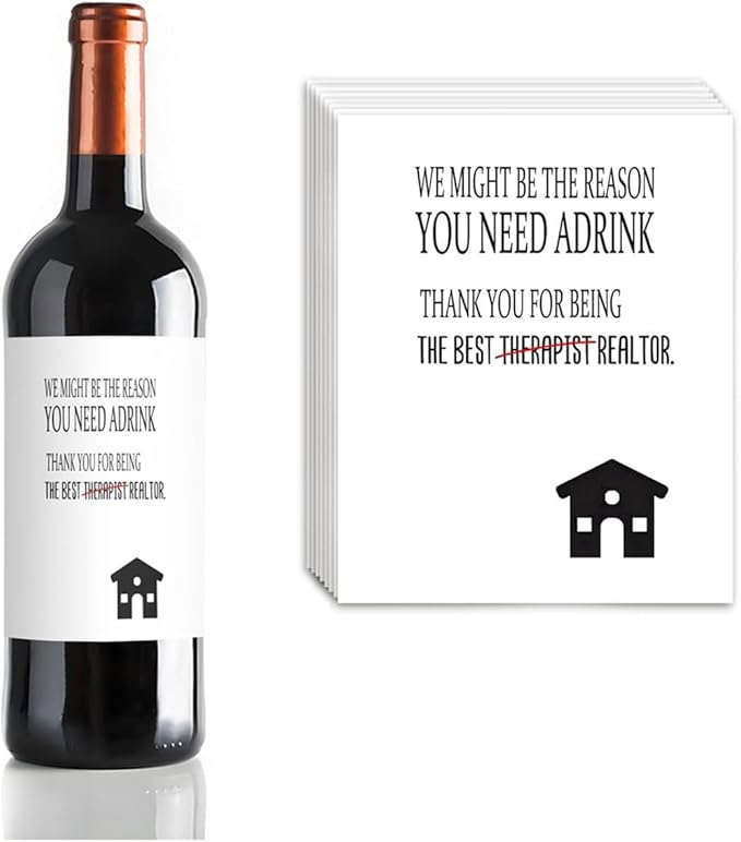 24 Pcs Realtor Wine Labels Real Estate Agent Wine Bottle Stickers Thank You Gifts Wine Labels for Bottles Gifts for Realtor Women Men