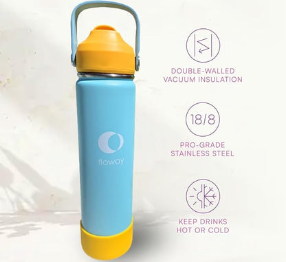 24oz Stainless Steel Vacuum Insulated Water Bottle with Straw Lid and Cleaning Brush, BPA Free, Leakproof, Temp Control, for Hot and Cold Drinks (Sunny Sky, 24oz)