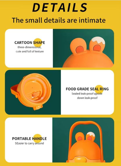 Numbers and Maths Symbols Design Kids' Water Bottle with Straw for School or Travel; 15oz (430ml) Stainless Steel water Bottle; Portable Handle with Detachable Buckle (Orange), CZMX-30031