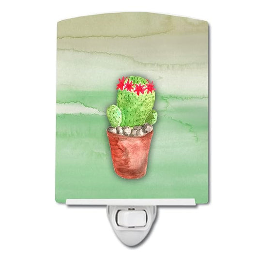 Caroline's Treasures BB7364CNL Cactus Green Watercolor Ceramic Night Light Compact, UL-Certified, Ideal for Bedroom, Bathroom, Nursery, Hallway, Kitchen, 6x4x3, Multicolor