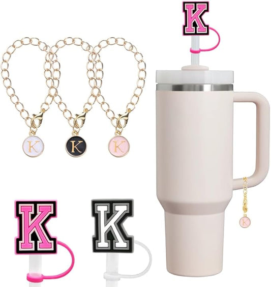 compaitable with stanley cup with accessories,30&40 oz,1 charm letter chain for handle with stanley straw top letter cover for stanley cup (k), small