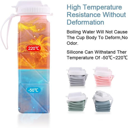 620ml Silicone Foldable Water Bottle with Straw Lid - Lightweight, Reusable, & Leakproof for Travel, Camping, Hiking, & Sports(GREY)