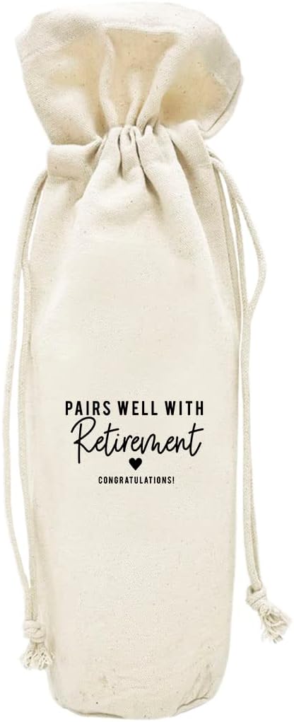 Andaz Press Retirement Wine Bag, Pairs Well With Retirement Wine Bottle Cover, Funny Retirement Gifts Canvas Wine Bag, Champagne Bottle Bag, Wine Bottle Gifts, Retirement Gifts For Men, Women, 1-Pack