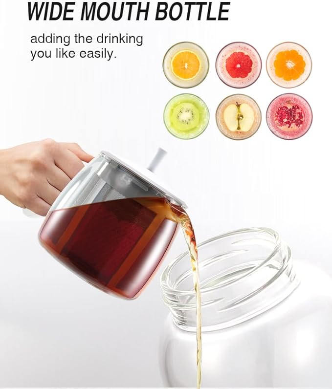32OZ Borosilicate Glass Infuser Water Bottle,Glass Tea Tumbler with Strainer and Anti-slip Sleeve, Sport Water Bottles for Gym Hiking Camping