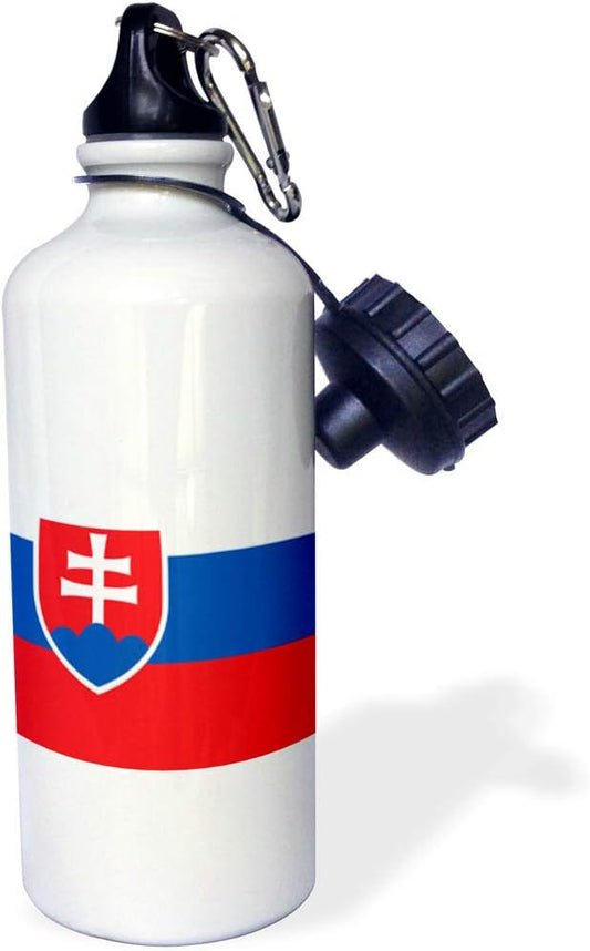 3dRose "Flag of Slovakia-Slovak white blue red stripes-shield coat of arms double cross. Eastern Europe" Sports Water Bottle, 21 oz, White