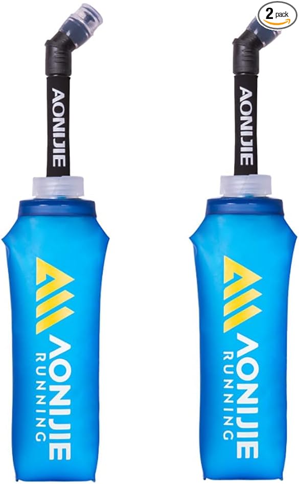 AONIJIE 2Pcs Collapsible Water Bottles, BPA-Free Soft Flask for Hydration Pack Foldable Easy to Carry (2 * 500ml with straw)