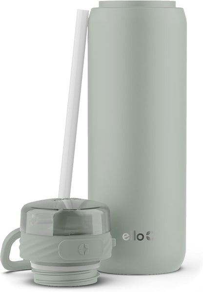 Ello Cooper 32oz Stainless Steel Water Bottle with Straw and Carry Handle, Double Walled and Vacuum Insulated Metal, Leak Proof Locking Lid with Soft Silicone Spout, Reusable, BPA Free, Sage