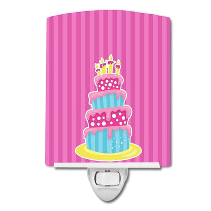 Caroline's Treasures BB8922CNL Dinosaur Pink Birthday Cake Ceramic Night Light Compact, UL-Certified, Ideal for Bedroom, Bathroom, Nursery, Hallway, Kitchen, 6x4x3, Multicolor