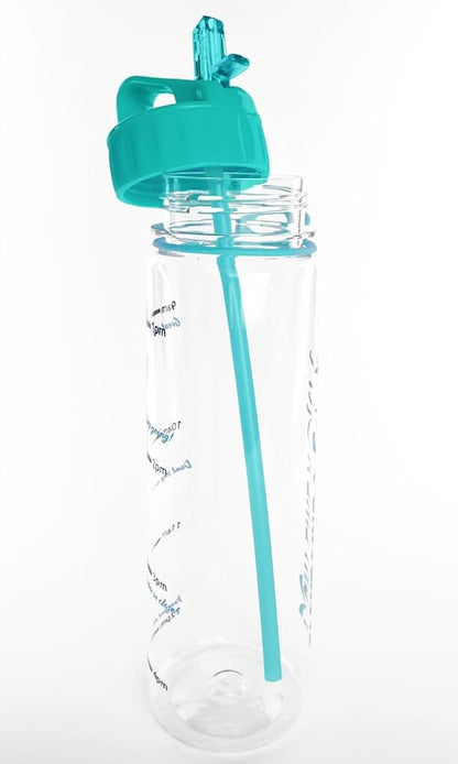 Fight Like a Girl Brave SlimKim 30 oz Motivational Water Bottle with Time Marker & Straw for Ovarian Cancer, PCOS, PTSD Awareness - Reusable Clear Water Bottle for Workout, Gym, Travel - Teal