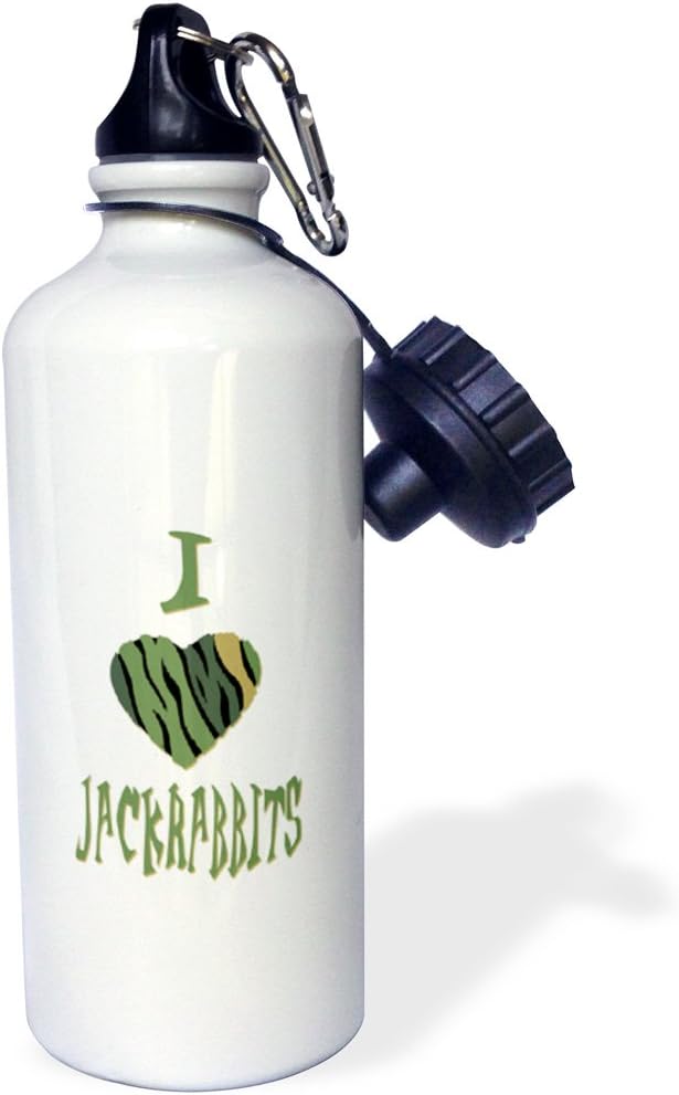 3dRose "Camo Colored Striped I Love Jackrabbits" Sports Water Bottle, 21 oz, White