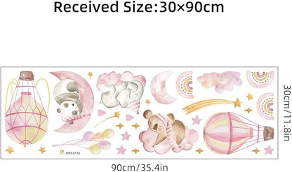 Pink Hot Air Balloon Elephant Panda Rainbow Wall Decals The Moon and Stars Nursery Wall Stickers Baby Girl Room Wall Decor