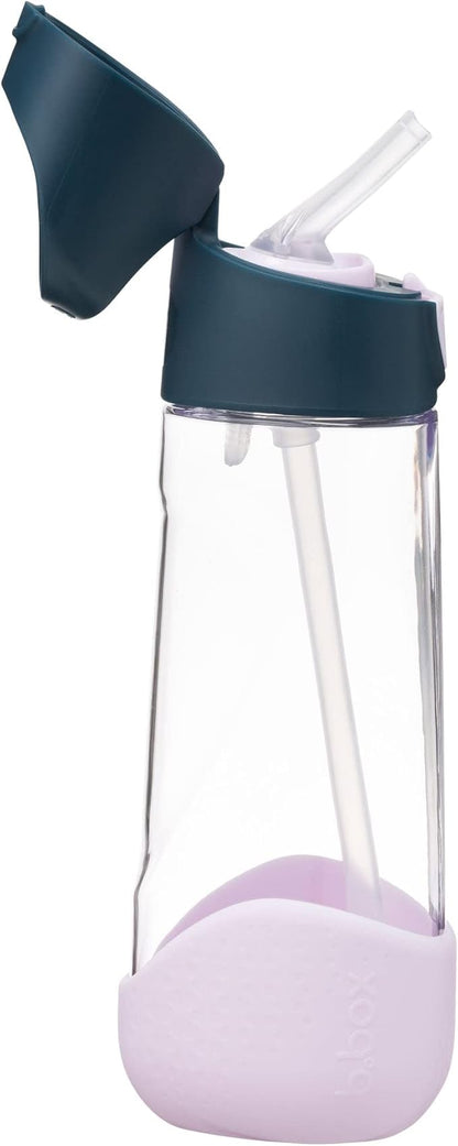 b.box 20oz Tritan Straw Bottle | Large, Modern Water Bottle with Flip Straw for Kids | Spill Proof, BPA Free (Indigo Rose, 20 oz)