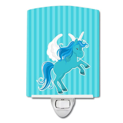 Caroline's Treasures BB9086CNL Unicorn Blue Stripes Ceramic Night Light Compact, UL-Certified, Ideal for Bedroom, Bathroom, Nursery, Hallway, Kitchen, 6x4x3, Multicolor