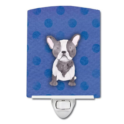 Caroline's Treasures BB7394CNL French Bulldog Polkadot Watercolor Ceramic Night Light Compact, UL-Certified, Ideal for Bedroom, Bathroom, Nursery, Hallway, Kitchen, 6x4x3, Multicolor