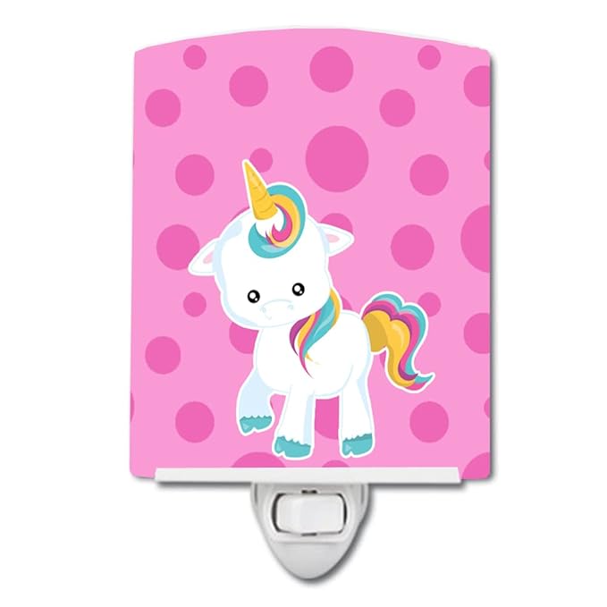 Caroline's Treasures BB6805CNL Pink Polkadot Unicorn Ceramic Night Light Compact, UL-Certified, Ideal for Bedroom, Bathroom, Nursery, Hallway, Kitchen, 6x4x3, Multicolor