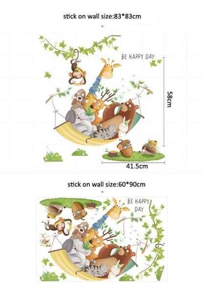Cartoon Animal Giraffe Lion Monkey Rattan Kindergarten Classroom Wall Decoration Children's Room Wall Sticker