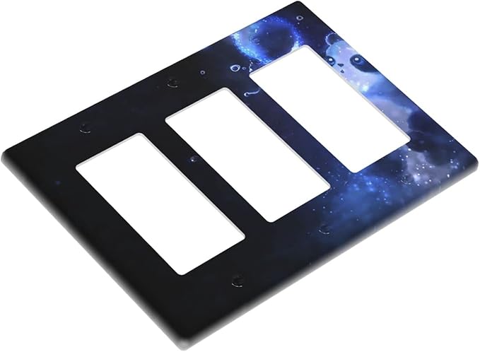 Cute Baby Panda Light Switch Cover Wall Plate Decorative 3 Gang Triple Rocker Covers Blue for Kitchens Living Room Bedrooms Farmhouses Bathrooms 4.65 x 6.57 in