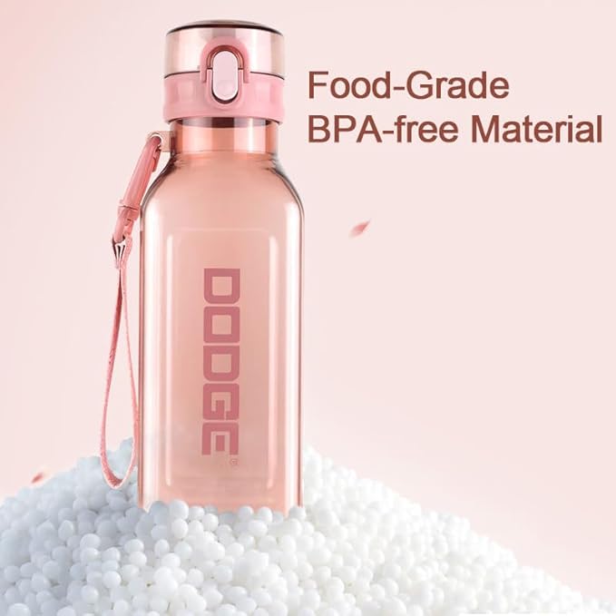 Sports Square Water Bottle 24 oz Reusable Drinking Bottle Portable Leakproof BPA-Free Plastic Water Bottles for Travel Picnic Gym Camping School(Pink)