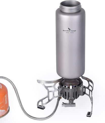 iBasingo 1050ml Titanium Bottle 600ml Nesting Cup Outdoor Camping Single Layer Wide Mouth Cookware Lightweight Portable Bottle Mug Hiking Picnic Solo Cooking Mess Kit