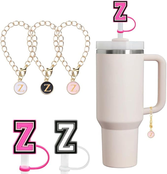 compaitable with stanley cup with accessories,30&40 oz,1 charm letter chain for handle with stanley straw top letter cover for stanley cup (z), small
