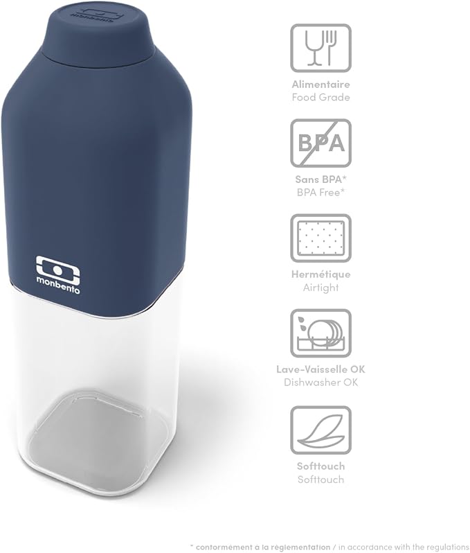 monbento - Clear Reusable Water Bottle MB Positive M blue Infinity - 17 floz/500 ml Water Bottle Perfect for Work, Travel, Sport, Picnic - Compact, Leakproof BPA Free Water Bottle - Blue