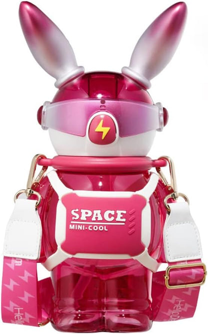 37 Oz Rabbit Water Bottle With Straw, Cool Lightning Space Rabbits Cup, Portable Outdoor Water Bottle, Suitable For Adults And Children Fitness Sports (Pink)