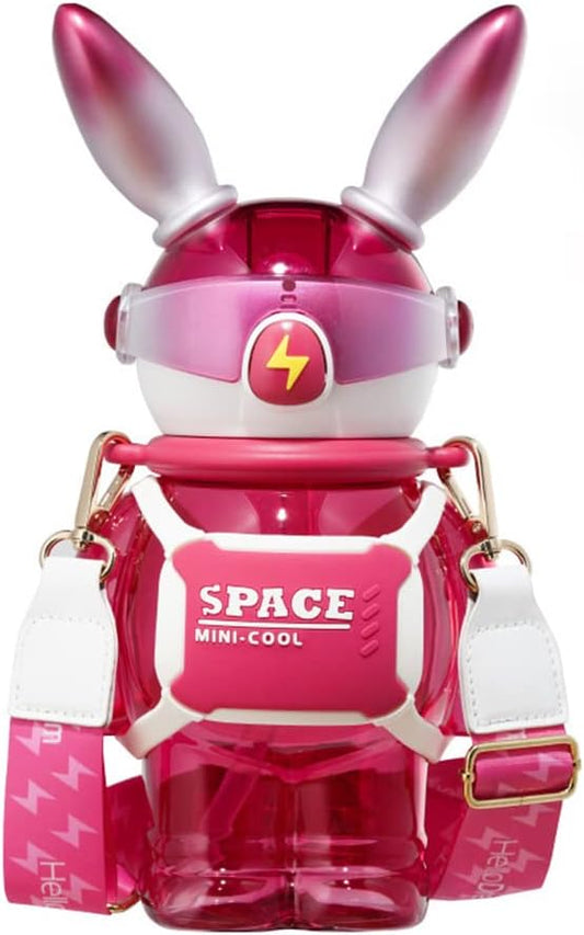 37 Oz Rabbit Water Bottle With Straw, Cool Lightning Space Rabbits Cup, Portable Outdoor Water Bottle, Suitable For Adults And Children Fitness Sports (Pink)