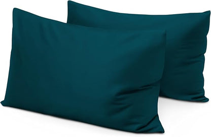 800 Thread Count 100% Egyptian Cotton Toddler Pillowcases Set of 2, Super Soft and Breathable Zipper Closer Travel Pillow Cases, 16x20 Inches, Teal Solid