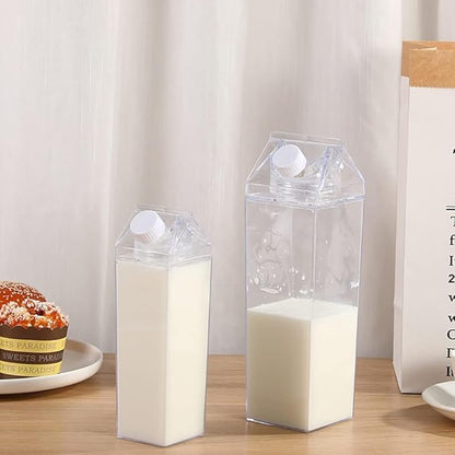2Pcs 17Oz/500ML Milk Carton Water Bottle Reusable Plastic Juice Bottle Beverage Milk Cup Leakproof Juice Tea Jug for Outdoor Climbing Travel Or Camping