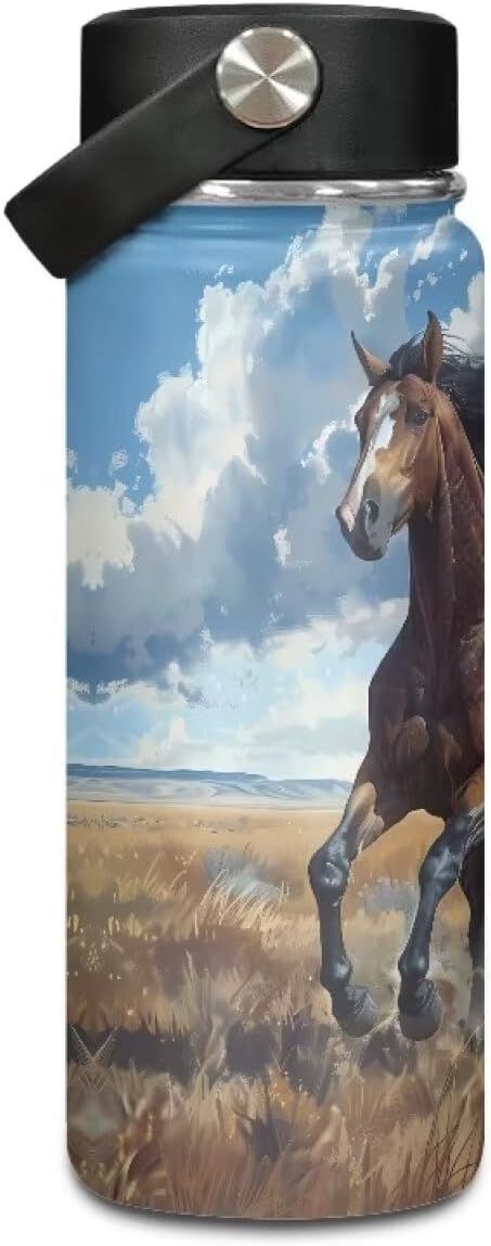 Horse Insulated Water Bottle with Handle 20 Oz Reusable Water Jug Thermal Water Bottles Keeps Iced Water Cold for Hours Sports Bottle