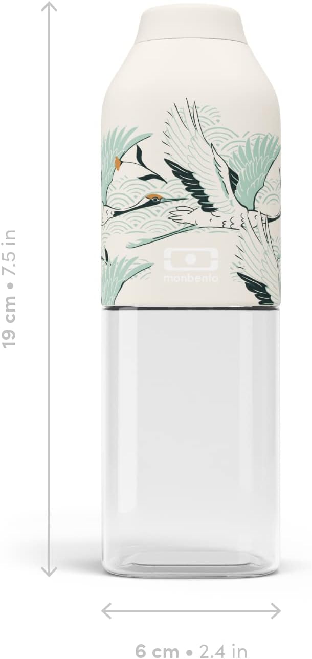 MONBENTO - Clear Reusable Water Bottle MB Positive M graphic Destiny - 17 floz/500 ml Water Bottle Perfect for Work, Travel, Sport, Picnic - Compact, Leakproof BPA Free Water Bottle - Japanese Pattern