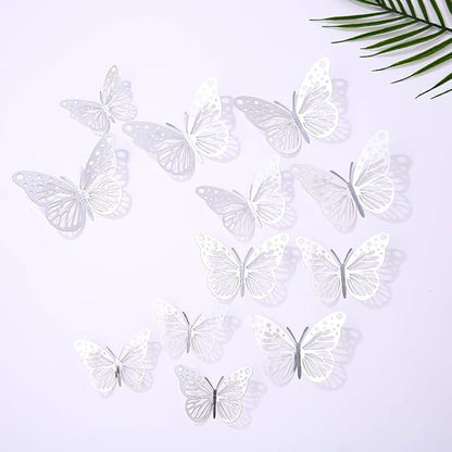 3D Butterfly Wall Decor 48 Pcs 4 Styles 4 Colors 3 Sizes,Gold Silver Laser Rose Butterfly Decorations for Butterfly Birthday Decorations Butterfly Party Decorations Cake Decorations,Removable Sticker