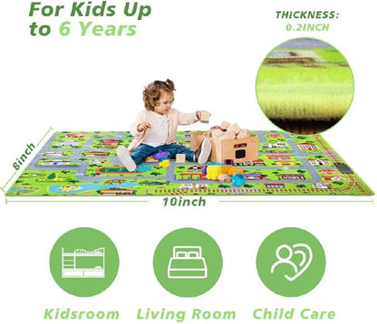 Kids Playmat Car Rug Educational Car Rugs Extra Large City Life Play Mat for Bedroom Play Room Game Area Non Slip Kids Foam Rug Playtime Activity Mat for Toddler Baby Boys and Girls 8 x 10