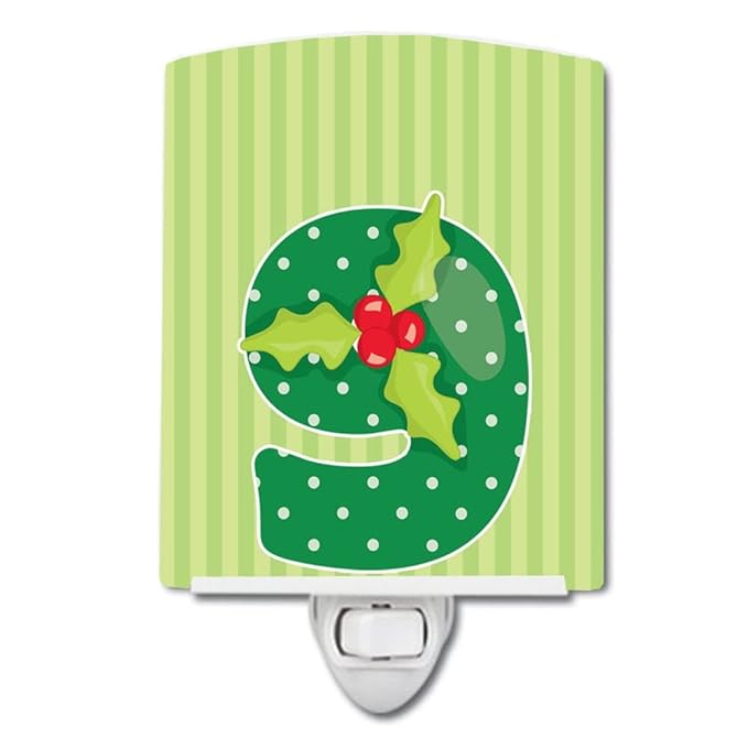 Caroline's Treasures BB8695CNL Christmas Month 9 Holly Ceramic Night Light Compact, UL-Certified, Ideal for Bedroom, Bathroom, Nursery, Hallway, Kitchen, 6x4x3, Multicolor