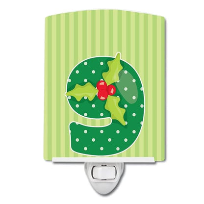 Caroline's Treasures BB8695CNL Christmas Month 9 Holly Ceramic Night Light Compact, UL-Certified, Ideal for Bedroom, Bathroom, Nursery, Hallway, Kitchen, 6x4x3, Multicolor