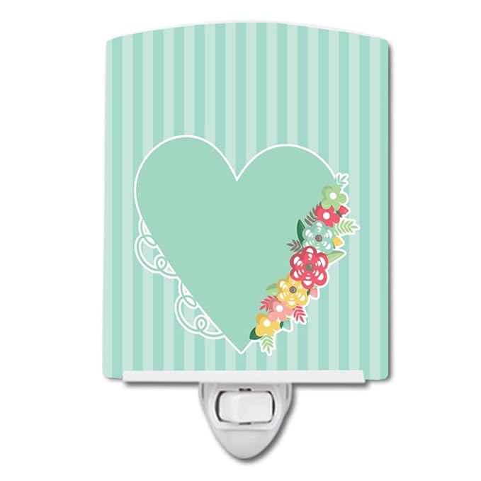 Caroline's Treasures BB8773CNL Heart and Flowers #2 Ceramic Night Light Compact, UL-Certified, Ideal for Bedroom, Bathroom, Nursery, Hallway, Kitchen, 6x4x3, Multicolor