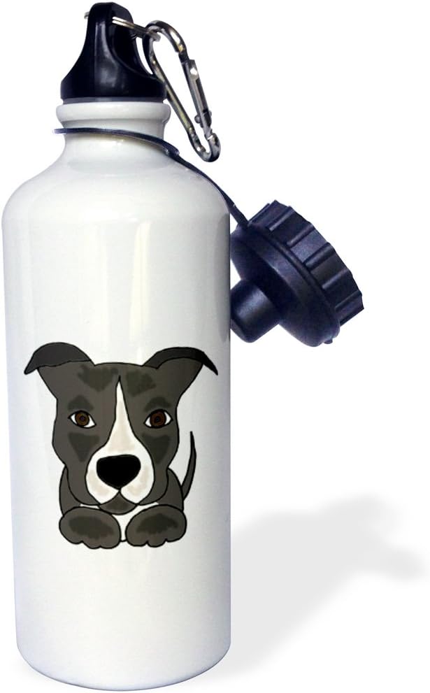3dRose Funny Grey Pitbull Puppy Dog Cartoon-Sports Water Bottle, 21oz , 21 oz, Multicolor