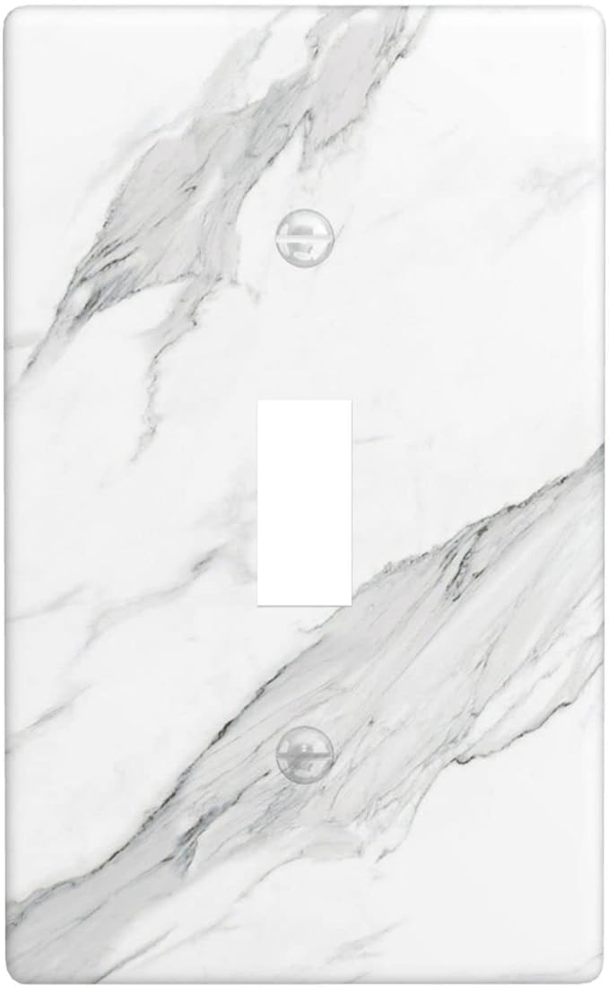 Marble Grey Wall Plate Decorative Light Switch Cover 1-Gang Single Toggle Faceplate for Bathroom Farmhouse Kitchen Bedroom White