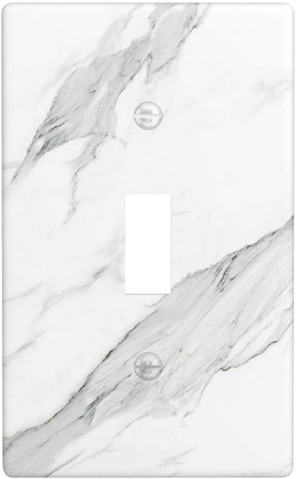 Marble Grey Wall Plate Decorative Light Switch Cover 1-Gang Single Toggle Faceplate for Bathroom Farmhouse Kitchen Bedroom White