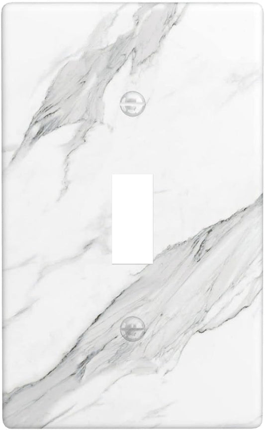 Marble Grey Wall Plate Decorative Light Switch Cover 1-Gang Single Toggle Faceplate for Bathroom Farmhouse Kitchen Bedroom White