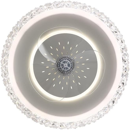 20" Flush Mount Ceiling Fans with Lights and Remote Control,Crystal Low Profile Ceiling Fan,6 Speed Reversible Mute,Bladeless Ceiling Fan for Living Room Bedroom