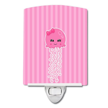 Caroline's Treasures BB8907CNL Nautical Pink Jellyfish Ceramic Night Light Compact, UL-Certified, Ideal for Bedroom, Bathroom, Nursery, Hallway, Kitchen, 6x4x3, Multicolor