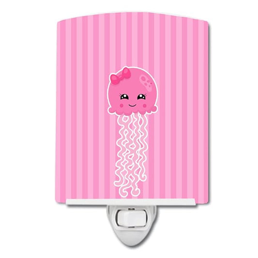 Caroline's Treasures BB8907CNL Nautical Pink Jellyfish Ceramic Night Light Compact, UL-Certified, Ideal for Bedroom, Bathroom, Nursery, Hallway, Kitchen, 6x4x3, Multicolor
