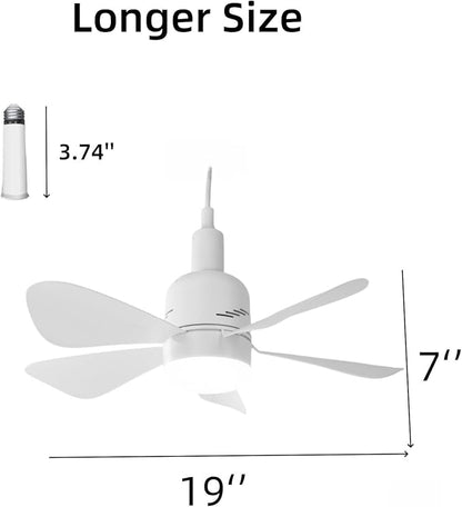 Socket Fan Light Ceiling Fans with Lights and Remote,19''Light Socket Fan with Dimmable Led Light Bulb, 3 Colors 3000k-6500k,Socket Room Fan for Bedroom