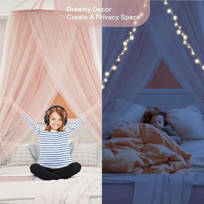 40"x 106" Bed Canopy for Girls & Adults, Double Layer Princess Round Dome Bed Curtain Canopy Drapes, Dreamy Mosquito Net Reading Nook, Bedroom Decoration (Pink)