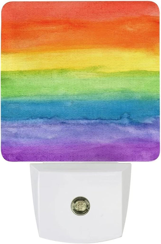 LED Night Lights Lamp with Dusk to Dawn Sensor, Striped Rainbow Watercolor Night Lamp, Night Lights Plug Into Wall for Kids Room, Bedroom, Bathroom, Kitchen, Hallway